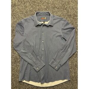 J.Ferrar Slim Fit Stretch Dress Shirt Mens L 16-16.5 Navy Geometric Button Down